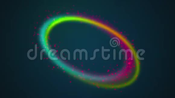 来自彩虹线和彩色发光粒子的环形形状3渲染计算机生成的魔法背景视频的预览图