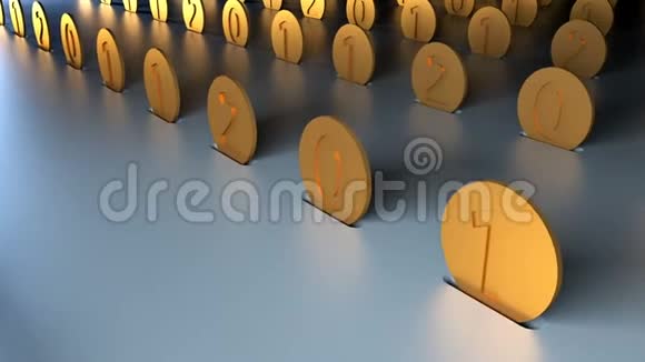 一排排金币在反光表面3D渲染创造运气和财富的设计视频的预览图