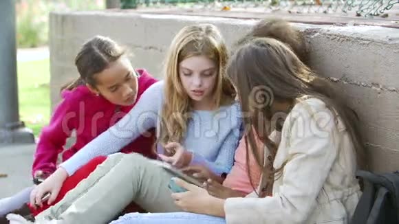 在公园玩手机的年轻女孩视频的预览图