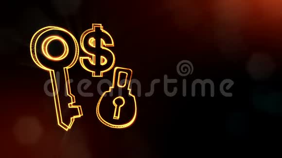 锁和钥匙的美元标志和徽章发光粒子的金融背景3D无缝动画深度视频的预览图
