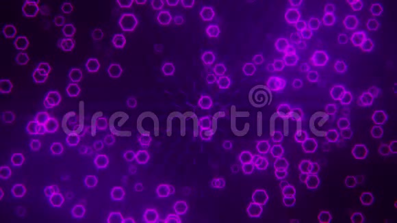 紫色发光六边形环形抽象运动背景视频的预览图