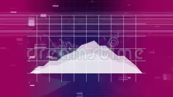 紫色背景下虚拟铁板方格网格上的图形移动视频的预览图