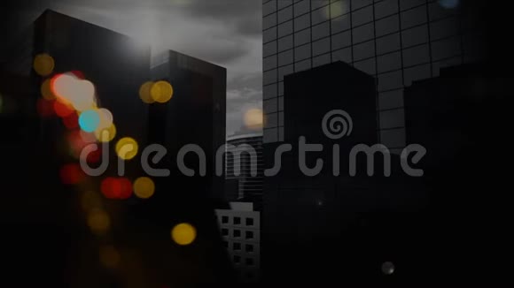 阴天有摩天大楼的城市景观和动画泡沫视频的预览图