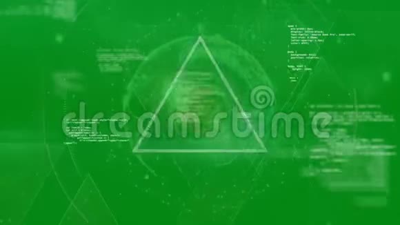 三角形用射线在圆圈上爆炸带球的绿色背景和小文字视频的预览图