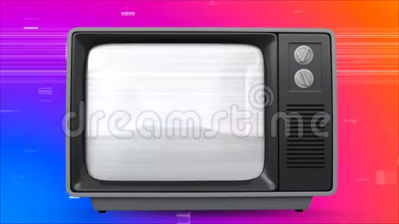旧电视屏幕上挂满了美洲驼有五颜六色的乱码效果视频的预览图