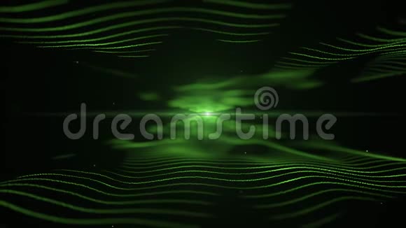 抽象背景在黑色背景下绿色模仿声波灯光模糊的闪烁在中心视频的预览图