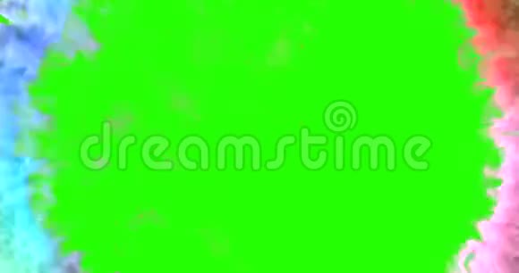 抽象多色粉末圈彩色飞溅运动溅出流动灰尘在色度键绿色屏幕背景假日视频的预览图