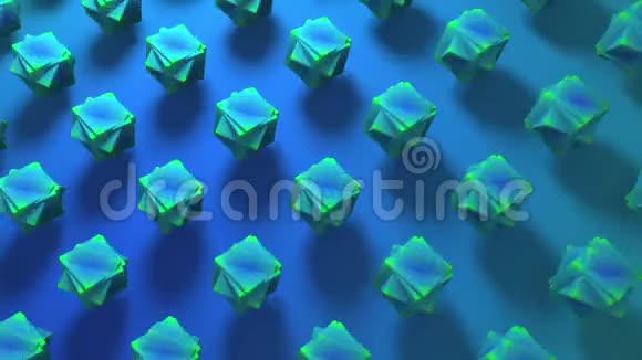 抽象三维渲染几何蓝色立方体形状背景电脑生成的循环动画现代背景视频的预览图
