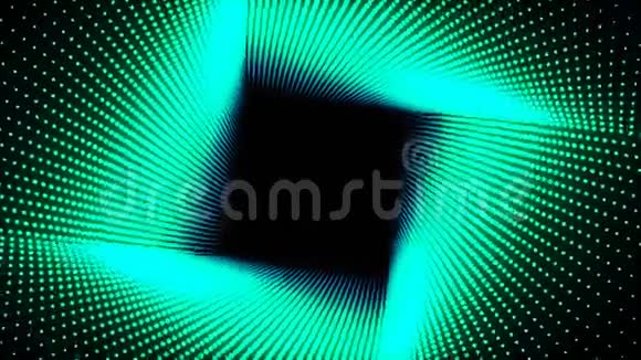 3D插图绿色的点排成一条线把它放在一起直到它是一个方形的管道它是扭曲的视频的预览图