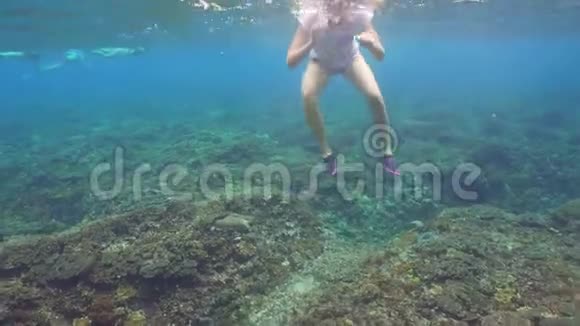 女孩在水下潜水视频的预览图