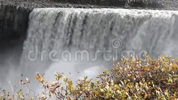 强大的汹涌的白水瀑布有力地落在岩石边缘水晶般清澈的冰川水流在cl上落下视频的预览图