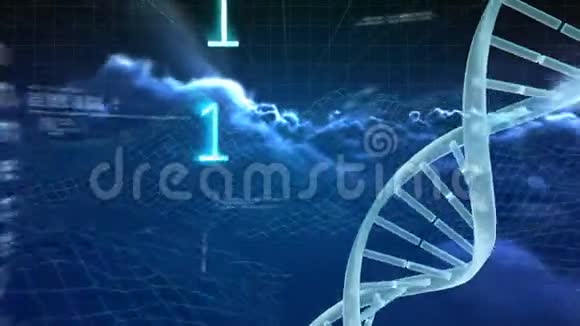 将DNA与大数据和二进制码在3d地板上旋转视频的预览图