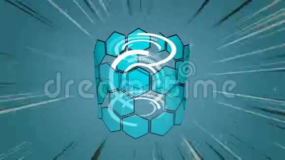 六边形围绕蓝色背景上的数字圆旋转视频的预览图