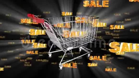 旋转销售购物手推车和销售标志视频的预览图