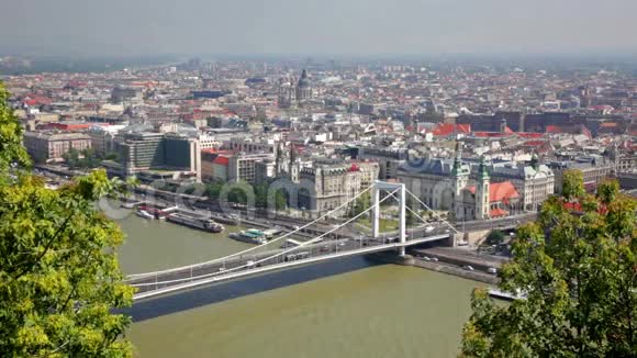 布达佩斯多瑙河上伊丽莎白大桥的夏季景色视频的预览图