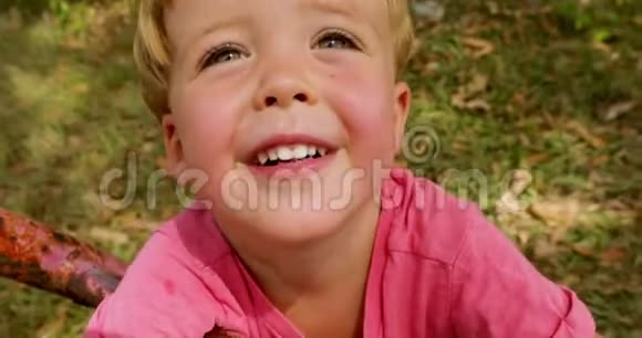 公园里一个快乐男孩的肖像视频的预览图
