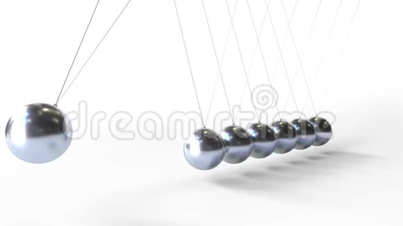 牛顿摇篮中摆动的金属球物理相关的可循环三维动画视频的预览图