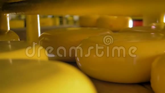黄色蜡奶酪车轮在储存视频的预览图