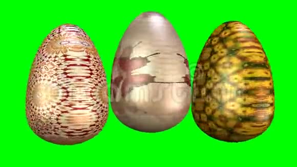 美丽的复活节动画与三个五彩鸡蛋和快乐东方铭文3D渲染动画绿色视频的预览图