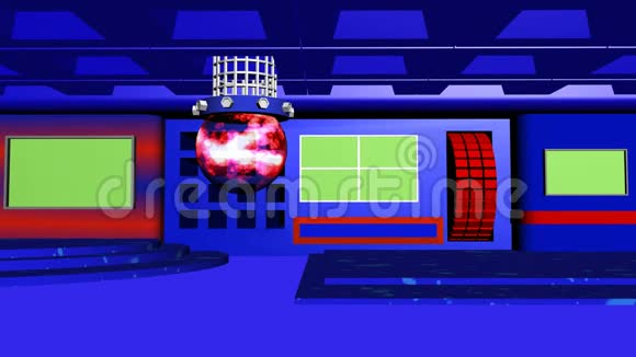 新闻工作室电视4k背景抽象透明球蓝红色视频的预览图
