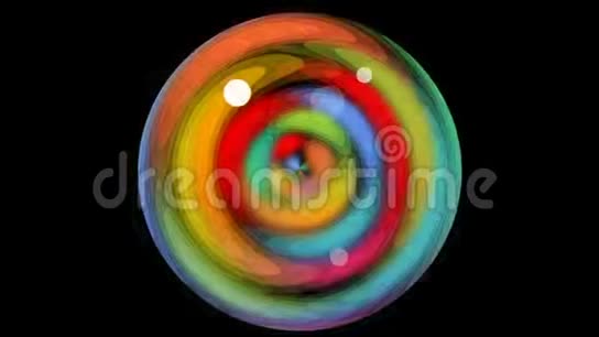 抽象圆形彩虹隧道白色随机出现气泡黑色迷幻色彩的无缝电影视频的预览图