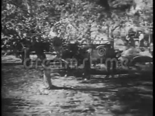 村民乘坐马车步行穿过森林视频的预览图