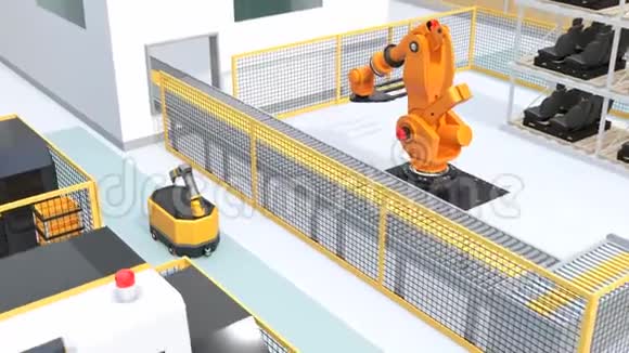 智能工厂中的移动机器人重载机器人单元叉车和数控机床视频的预览图