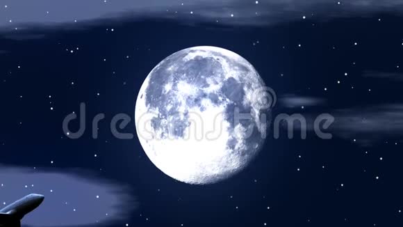 星空下飞越月球的飞机动画视频的预览图