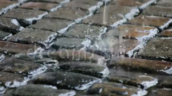 雨滴溅在鹅卵石路上视频的预览图