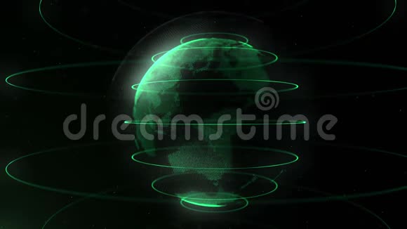 点的未来派球全球化界面球体周围的绿色环圈颜色精度绿色球体在循环视频的预览图