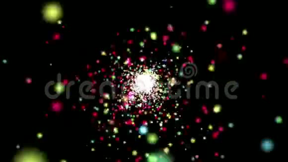 多彩光闪烁的数字粒子在黑暗的空间中飞行视频的预览图
