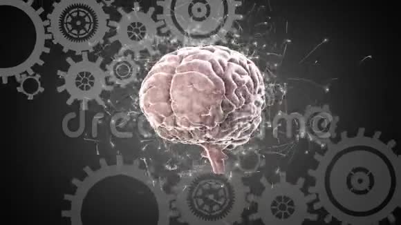 人脑和工业齿轮的数字组合视频的预览图