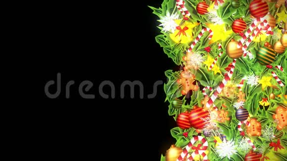 豪华装修搭配雪晶圣诞元素图案冬季循环动画黑色背景视频的预览图