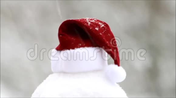 圣诞老人的帽子上落着雪花视频的预览图