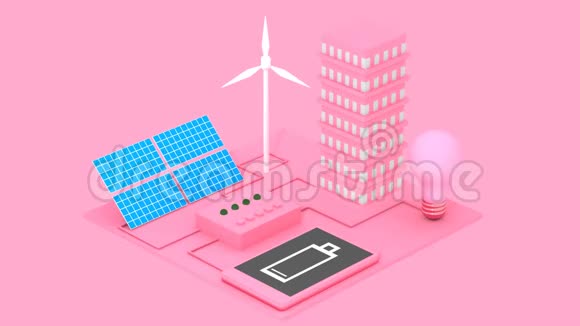 太阳能电池和风车的替代生态能源概念抽象三维动画视频的预览图