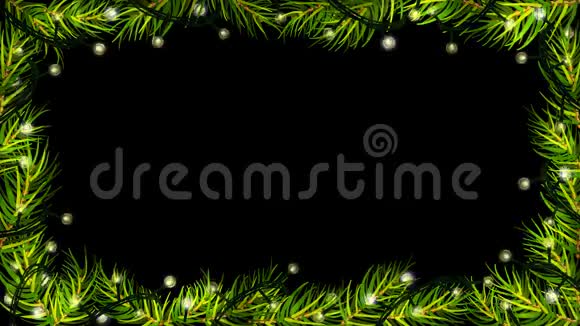 在黑色背景上用云杉冷杉树枝制作圣诞灯动画视频的预览图