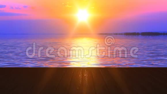 日落时分粉红色天空下的美丽湖泊视频的预览图