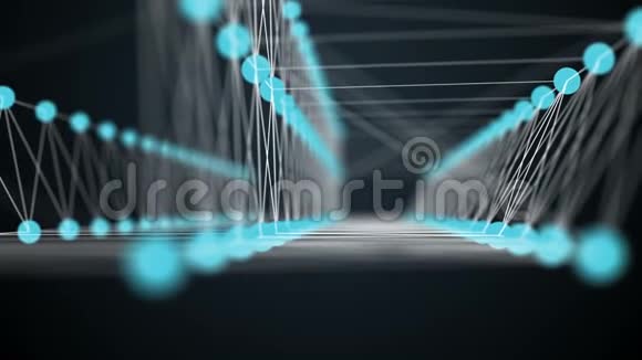 抽象的蔚蓝蓝桥两边之间的移动动作由点和线连接而成放大构图4K视频的预览图