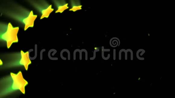 黄色霓虹星形发光的线条虚拟现实隧道飞行的未来主义现代恒星循环动画视频的预览图