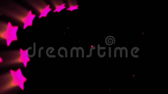 红色霓虹星形发光的线条虚拟现实隧道飞行的未来主义现代恒星循环动画视频的预览图