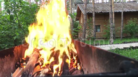 把木头烧成灰烬烤架里有强烈的火视频的预览图