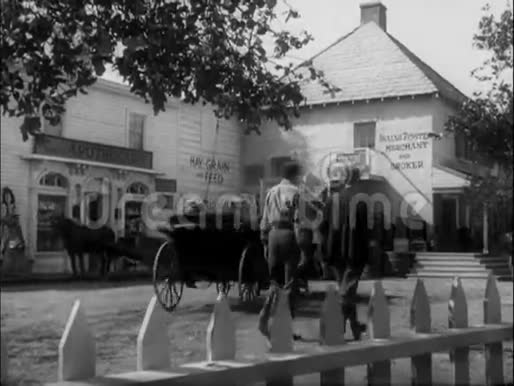 一匹宽射马和一辆马车穿过城镇视频的预览图