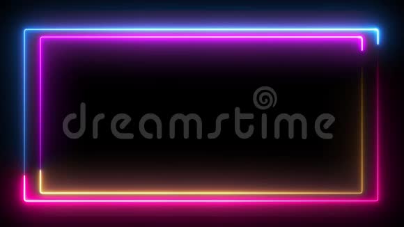 电脑生成的彩色动画3D在黑色背景上呈现蓝色和粉红色的霓虹灯盒视频的预览图