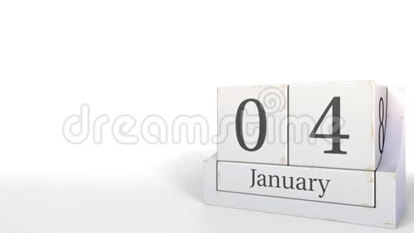 1月4日用木块日历3D动动画视频的预览图