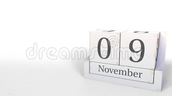 立方体日历显示11月9日3D动动画视频的预览图