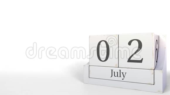 7月2日木砖日历上的日期3D动动画视频的预览图