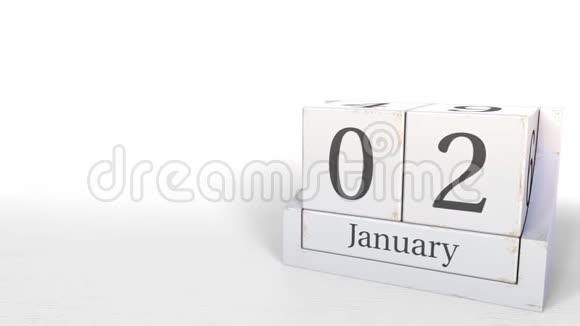 木块日历显示1月2日日期三维动画视频的预览图