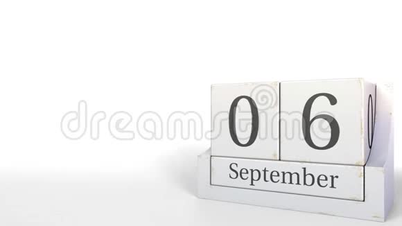 木块日历显示9月6日的日期3D动画视频的预览图