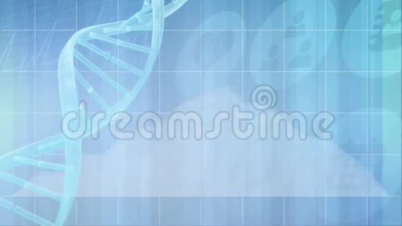 DNA分子在蓝色背景下旋转和移动视频的预览图