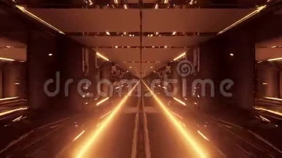 未来科技科幻隧道走廊与无尽的发光灯3d插图运动背景生活视频的预览图